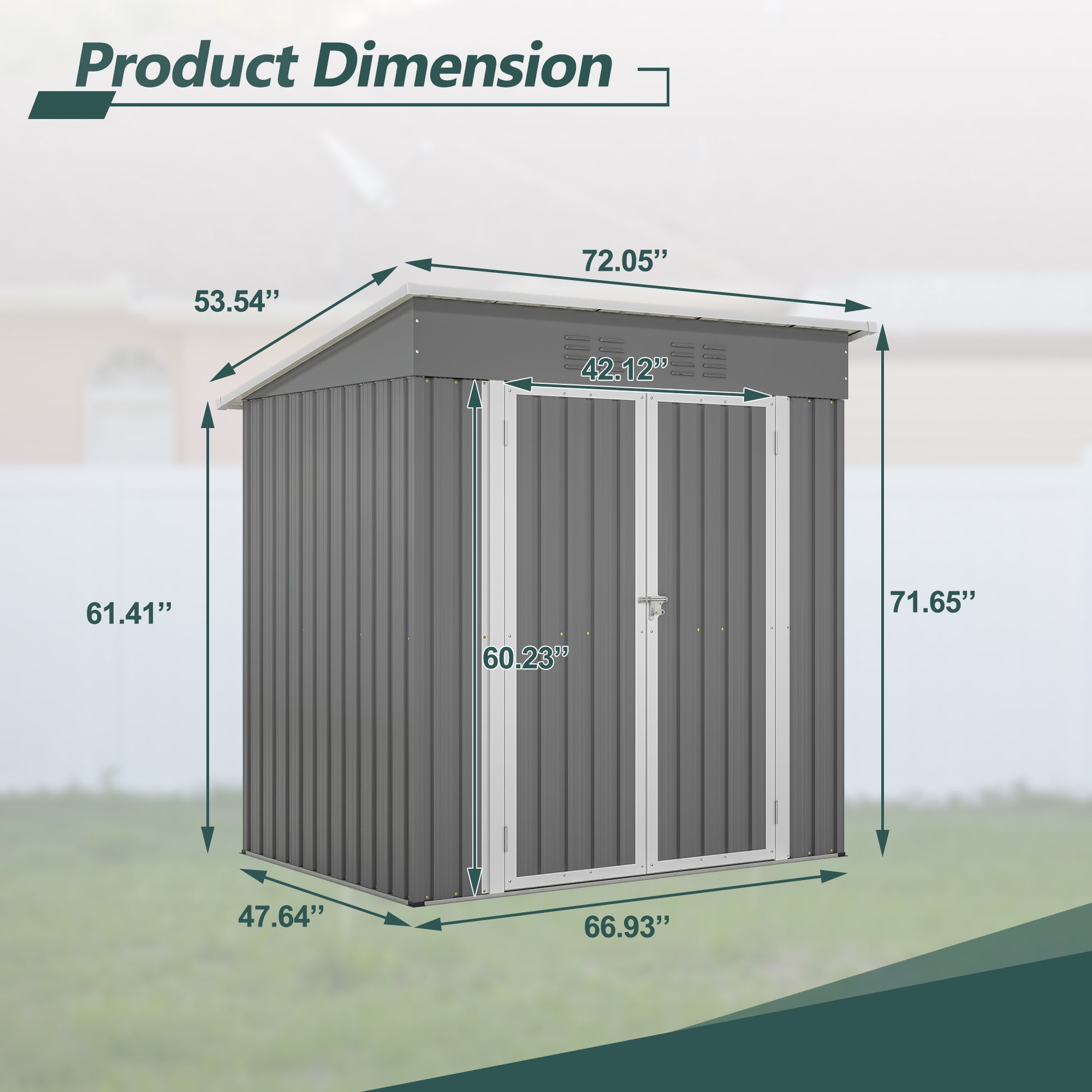 6'X4' Outdoor Metal Storage Shed For Garden Tools Lockable Door Gray Metal