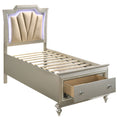 Beige And Champagne Storage Bed With Led Lighting Box Spring Not Required Twin Beige Brown Wood Bedroom Contemporary Rubberwood Storage Included Wood Fabric