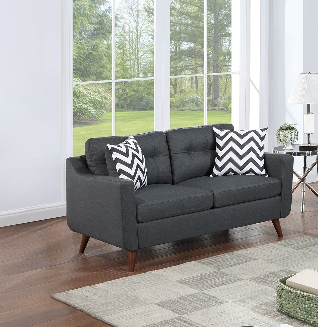 Modern Cozy Sofa Loveseat W Pillows 2Pc Sofa Set Black Polyfiber Couch Tufted Cushions Living Room Black Primary Living Space Firm Tufted Back Contemporary,Modern Pine Square Arms Linen Blend,Pine,Plywood 5 Seat