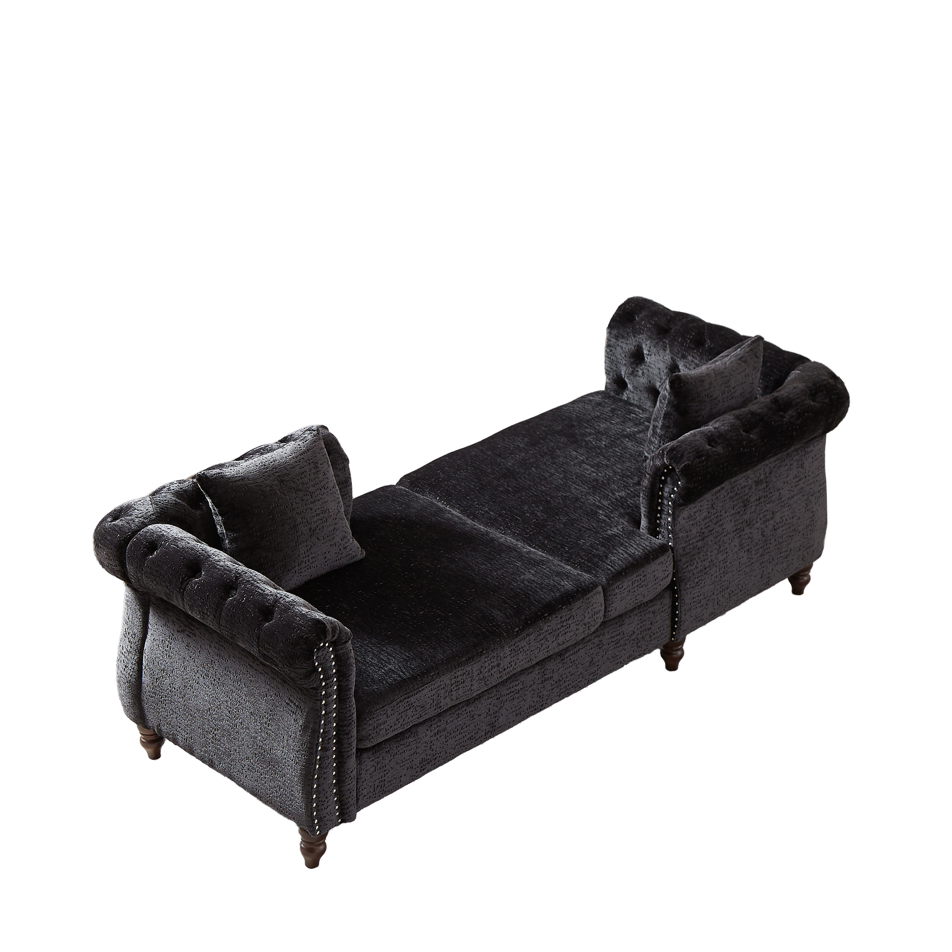 81 Inch Chenille Face To Face Chaise Lounge With Two Pillows,Nailhead Trim,Button Tufted Design And Rolled Arms For Lounge, Living Room And Office Black Chenille 1 Seat