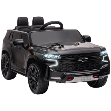 Aosom Chevrolet Tahoe Licensed Kids Ride On Car, 12V Battery Powered Kids Electric Car With Remote Control, Music, Lights, Horn, Suspension For 3 6 Years Old, Black Black Plastic