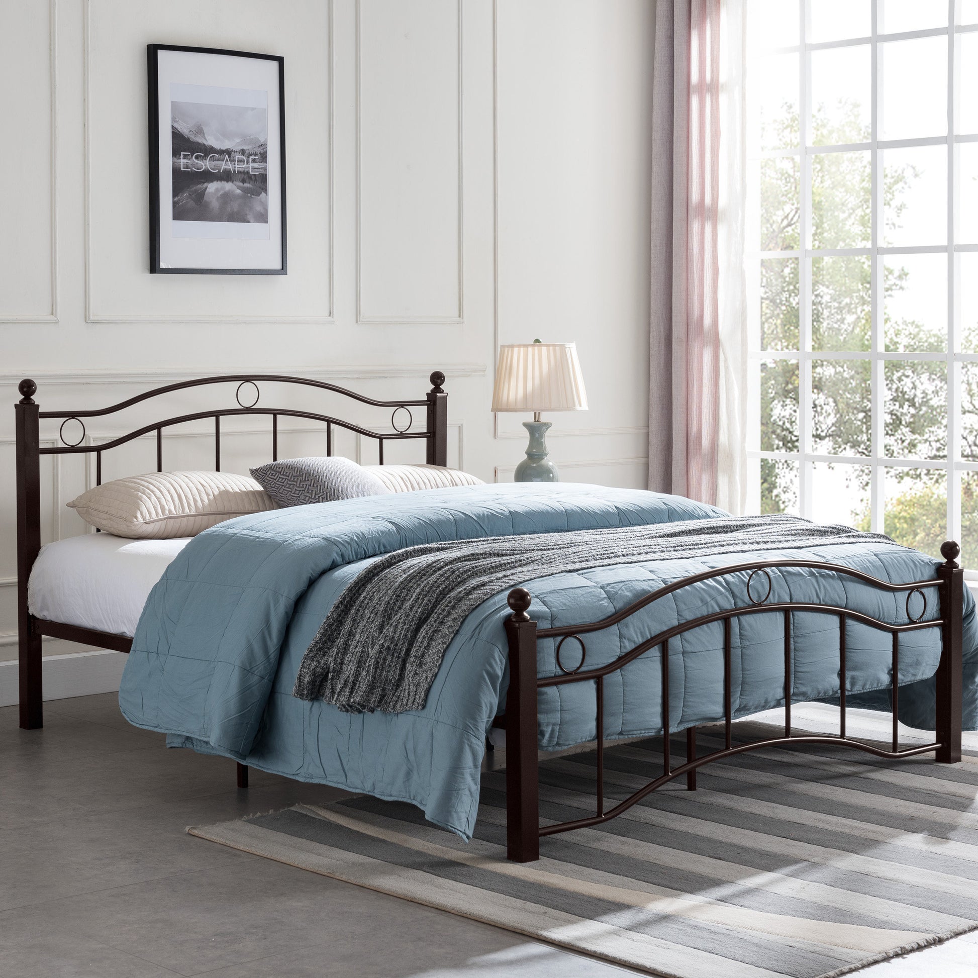 King Size Metal Bed Frame, Under Bed Storage Space, No Box Spring Needed, Durable Use, Copper King Copper Iron