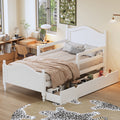 Twin Size Wood Platform Bed With Guardrails On Both Sides And Two Storage Drawers ,White Twin White Wood