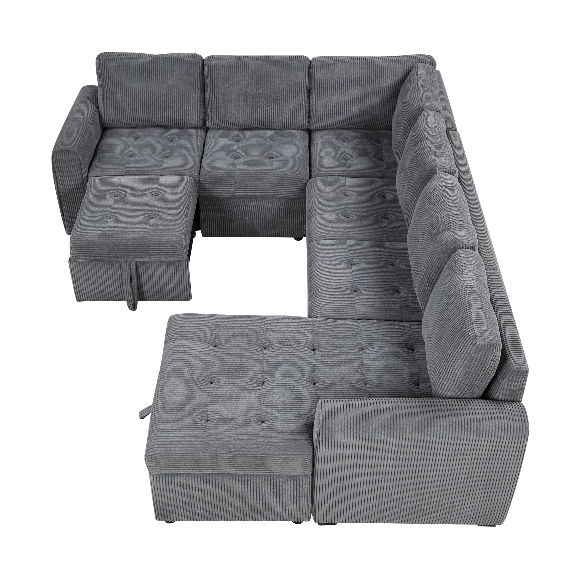 107.5" U Shaped Sofa Sectional Sofa Pull Out Sofa Bed With A Storage Chaise Lounge, Charging Devices For Living Room, Gray Gray Foam Corduroy 5 Seat