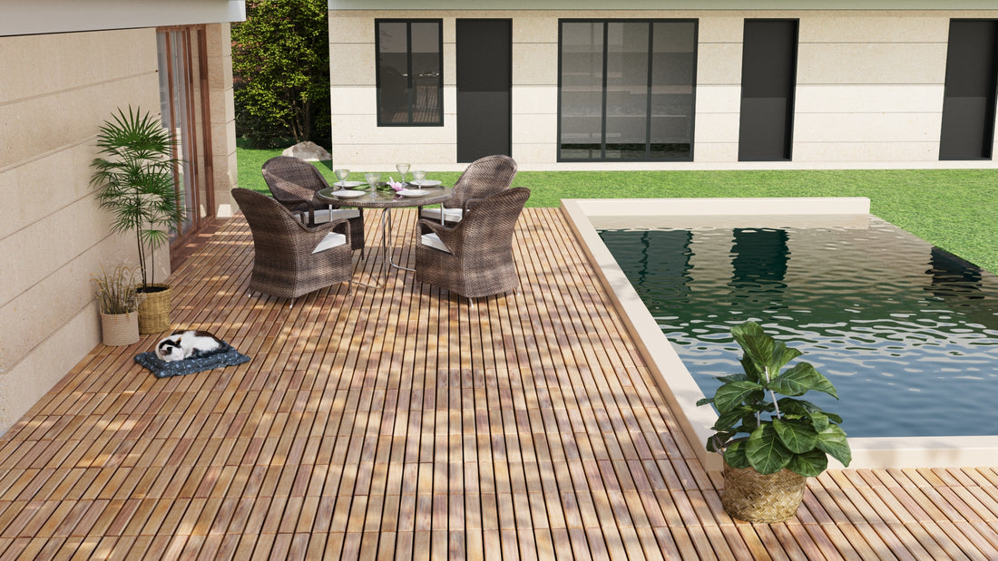 30 Pcs Interlocking Deck Tiles Striped Pattern, 12" X 12" Square Yellow Acacia Hardwood Outdoor Flooring For Patio, Bancony, Pool Side,.. Yellow Garden & Outdoor American Design,American Traditional Acacia Wood