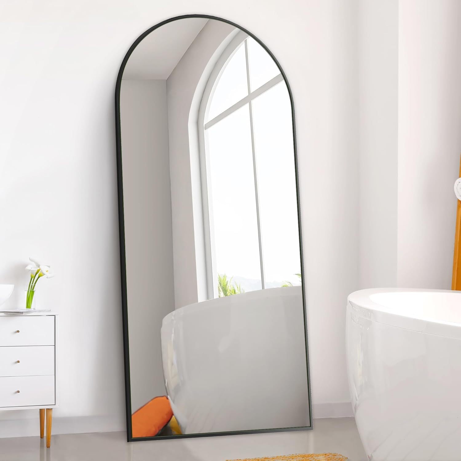 Dolonm 71X24 Inch Arch Full Length Mirror, Modern Design Standing Floor Mirror, Full Body Mirror For Living Room, Bedroom, Bathroom, Cloakroom, Hallway, Black Wooden Frame Black Mirror