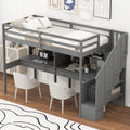 Twin Size Loft Bed Frame With Storage Staircase And Double Desks And Shelves,Gray Twin Gray Solid Wood Mdf