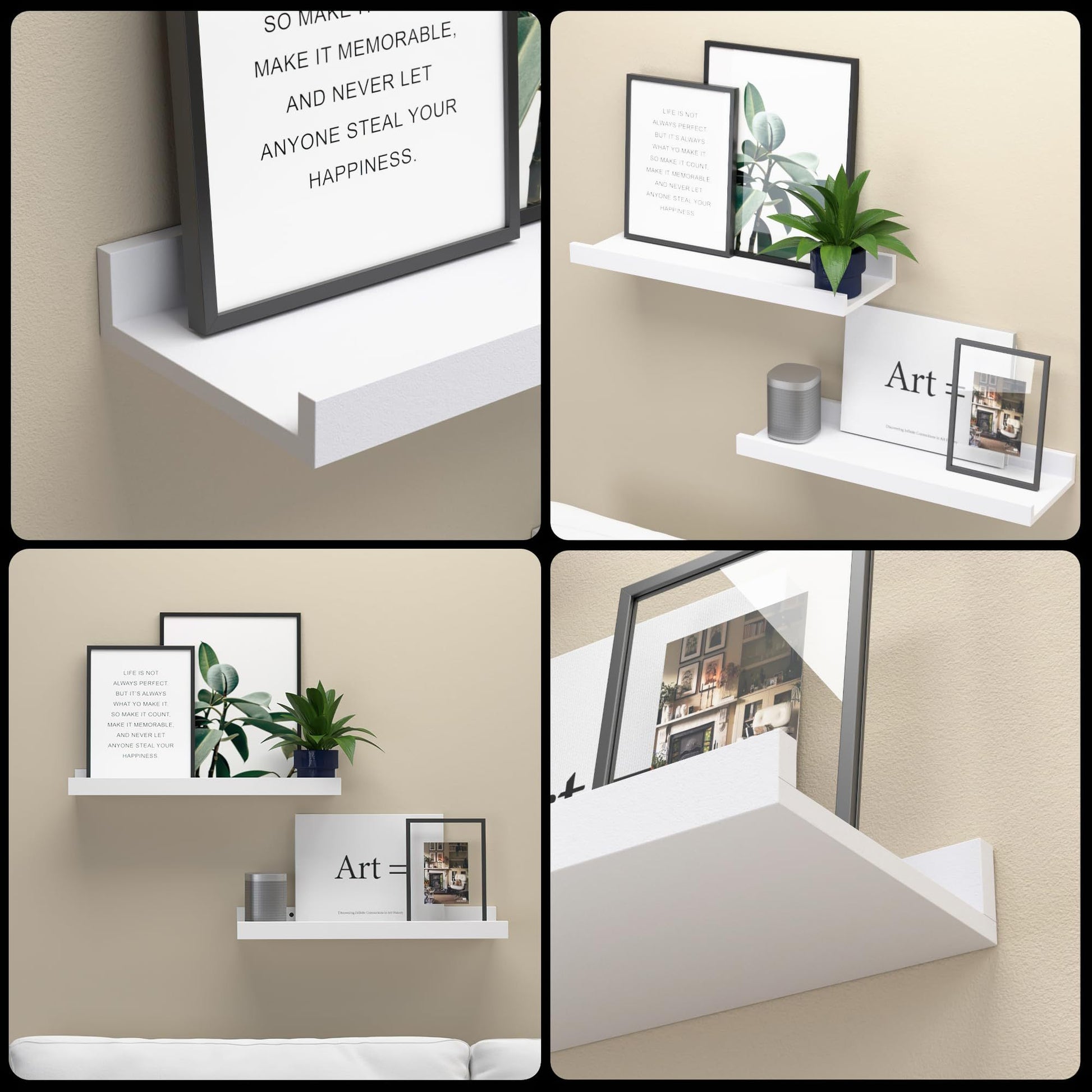 Floating Shelves Wall Mounted Set Of 2, Modern White Shelves For Room White Engineered Wood