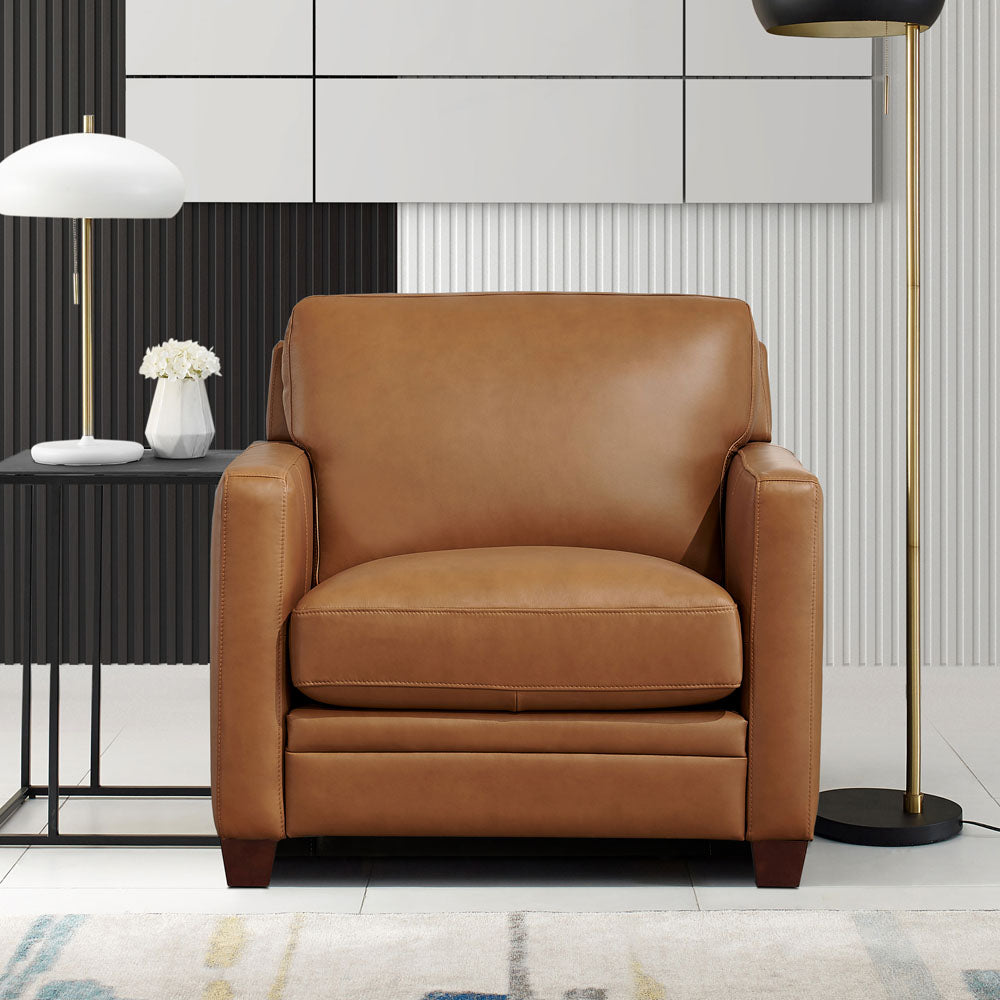 Naples Leather Chair Cognac Down Filling Genuine Leather