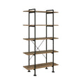 Rustic Oak And Black 5 Shelf Bookcase 5 Black Brown Horizontal Open Back Industrial Adjustable Shelves Wood Metal