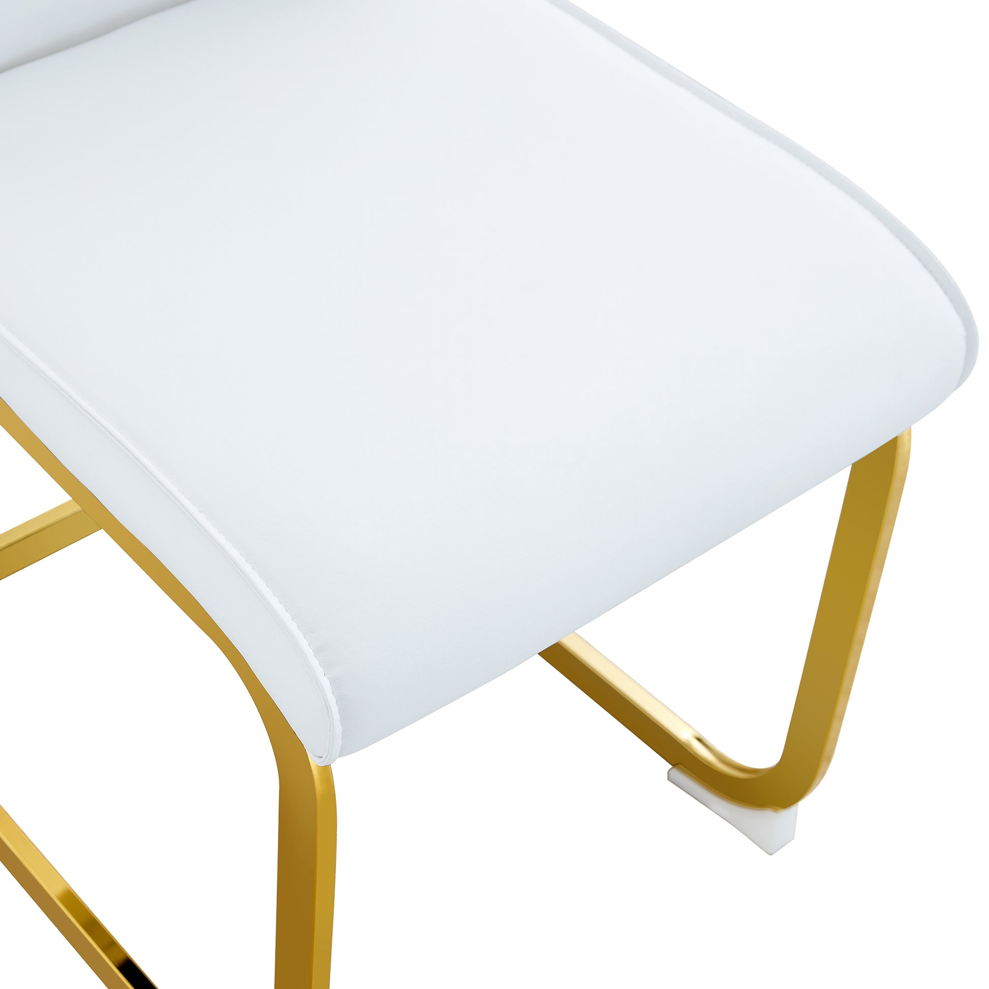 Luxury Simple Arch Chair Set Of 4 White Pu Material High Resilience Dining Chair With Arched Metal Gold Leg. White Gold Metal,Pu
