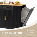 53 Inch Large Kitchen Island With Trash Can Storage Cabinet, Islands Table With Drawer And Adjustable Shelves, Breakfast Bar Cabinet For 13 Gallon Garbage Bin, Black & Oak Black Particle Board