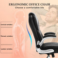 Ergonomic Office Chair With Flip Up Armrests And Wheels, Leather Rocking Executive Office Chair, Black Black Foam Pu Leather