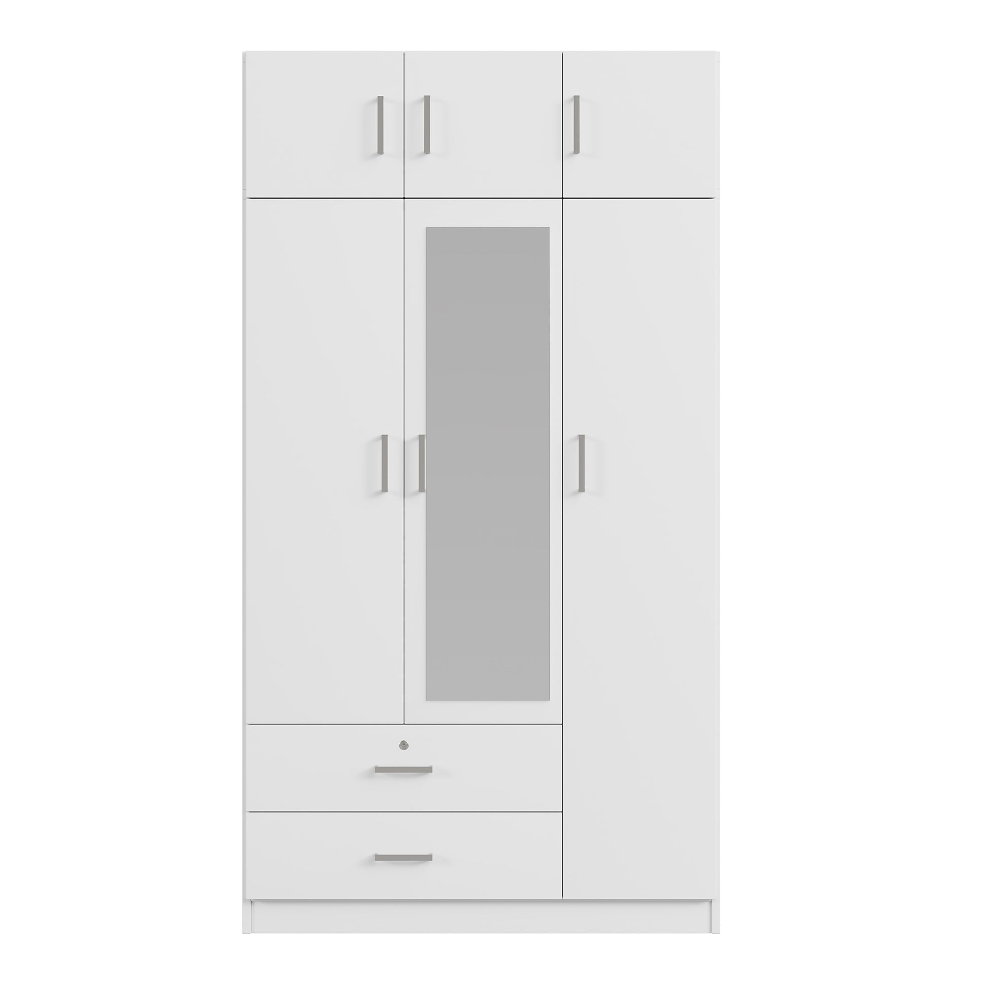 3 Door Mirror Wardrobe With 2 Drawers And Top Cabinet,White White Particle Board