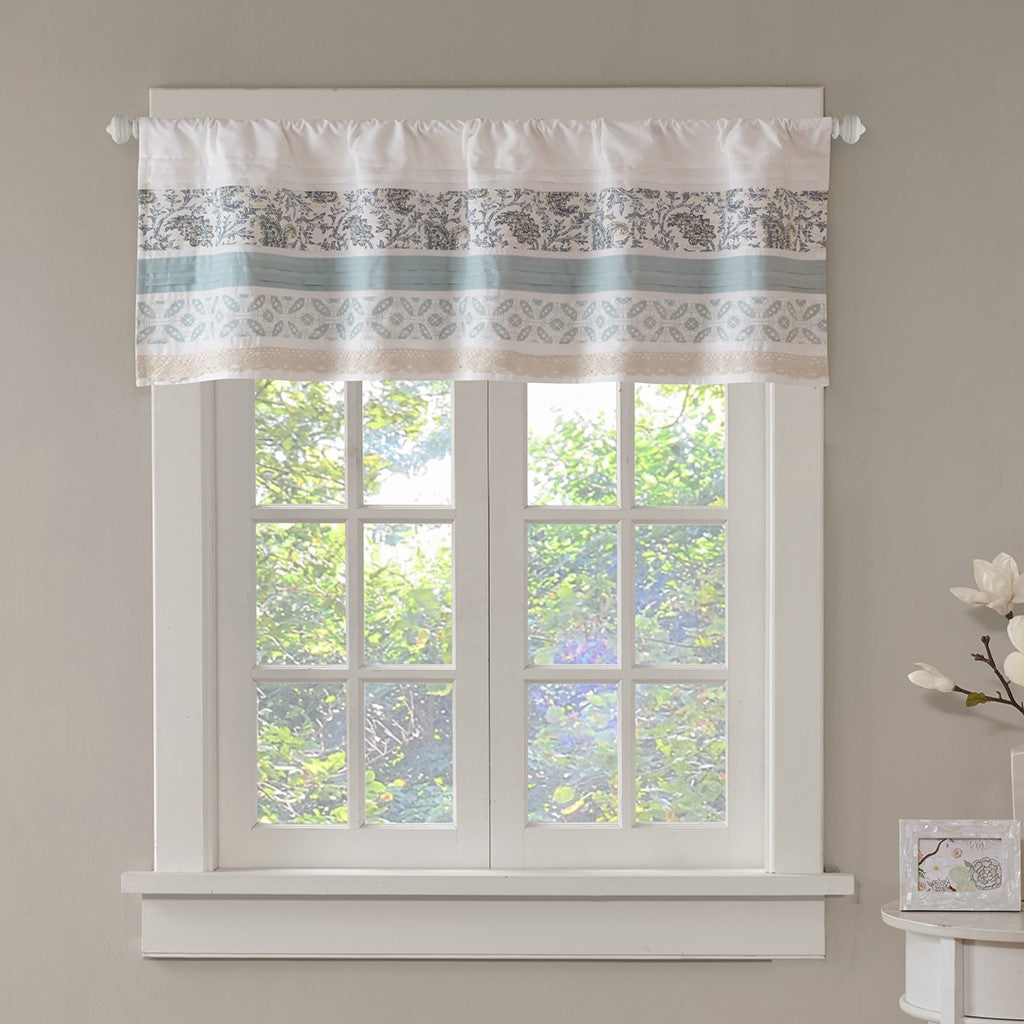 Printed And Pieced Rod Pocket Valance Aqua 50X18" Aqua Cotton