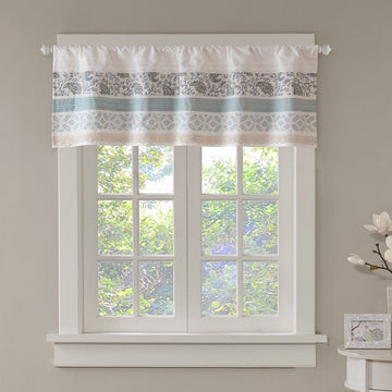 Printed And Pieced Rod Pocket Valance Aqua 50X18" Aqua Cotton