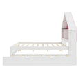 Full Size House Shaped Bed With Bookcase Headboard And Led Light And Twin Size Trundle For Kids Boys Girls, Pink White Box Spring Not Required Full White Pink Wood Bedroom Cute Bed Frame Wood