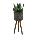 S 2 Bamboo Planters On Stands Black Brown Bamboo