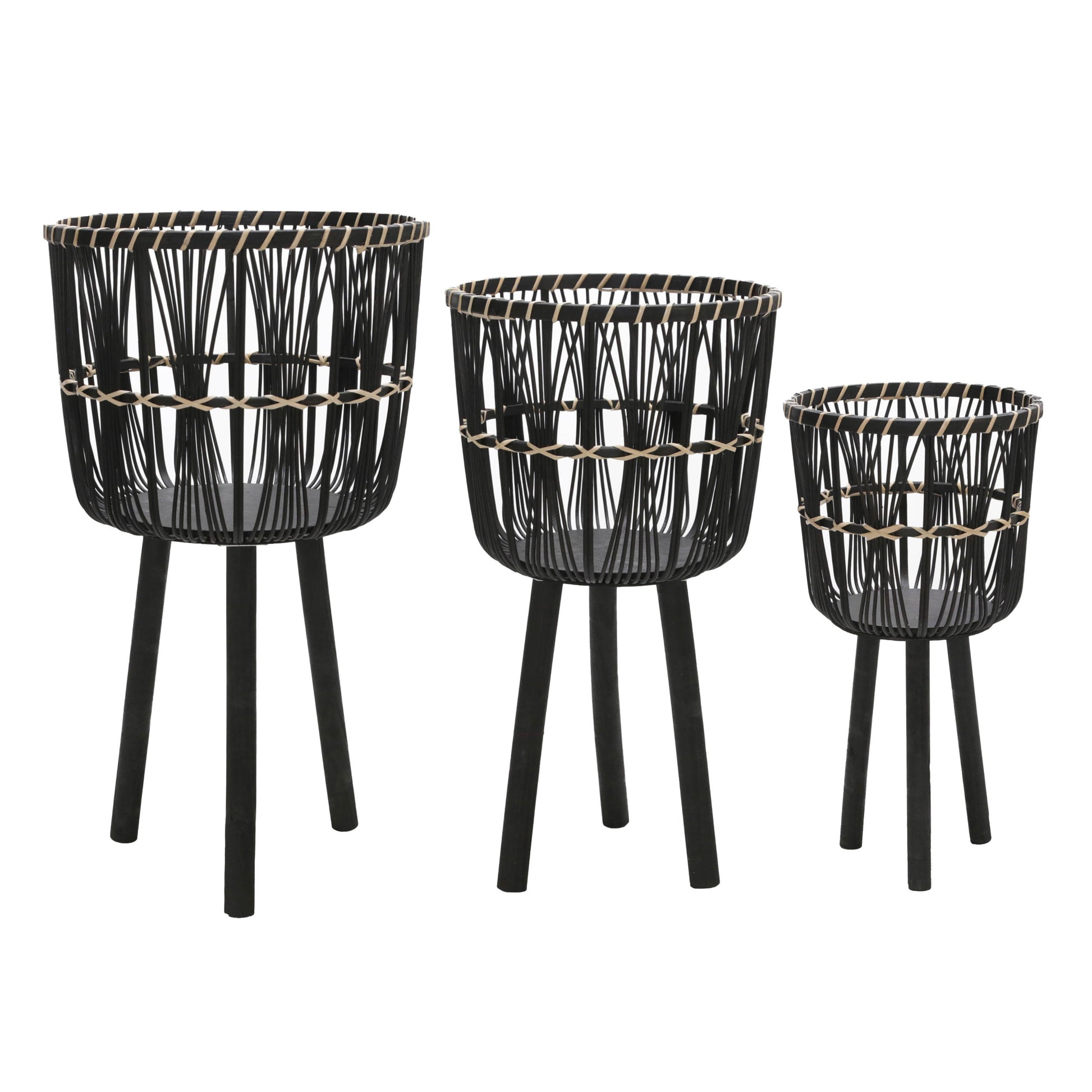 S 3 Bamboo Planters 11 13 15", Black Black Bamboo