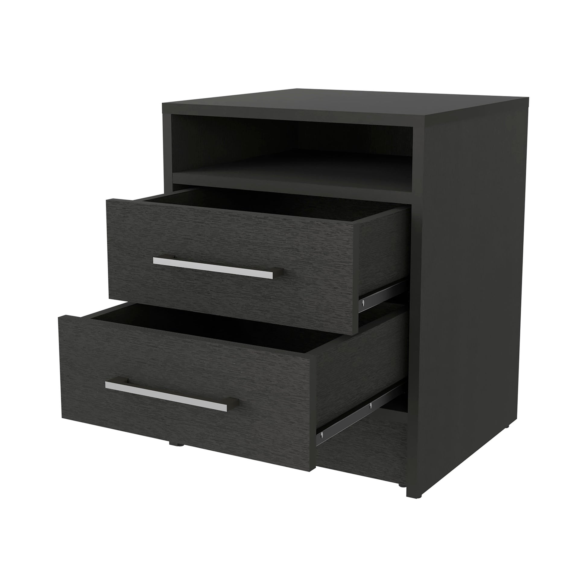 Philadelphia Nightstand, Two Drawers, Concealed Shelf Black 2 Drawers Bedroom Modern Storage Melamine Particle Board