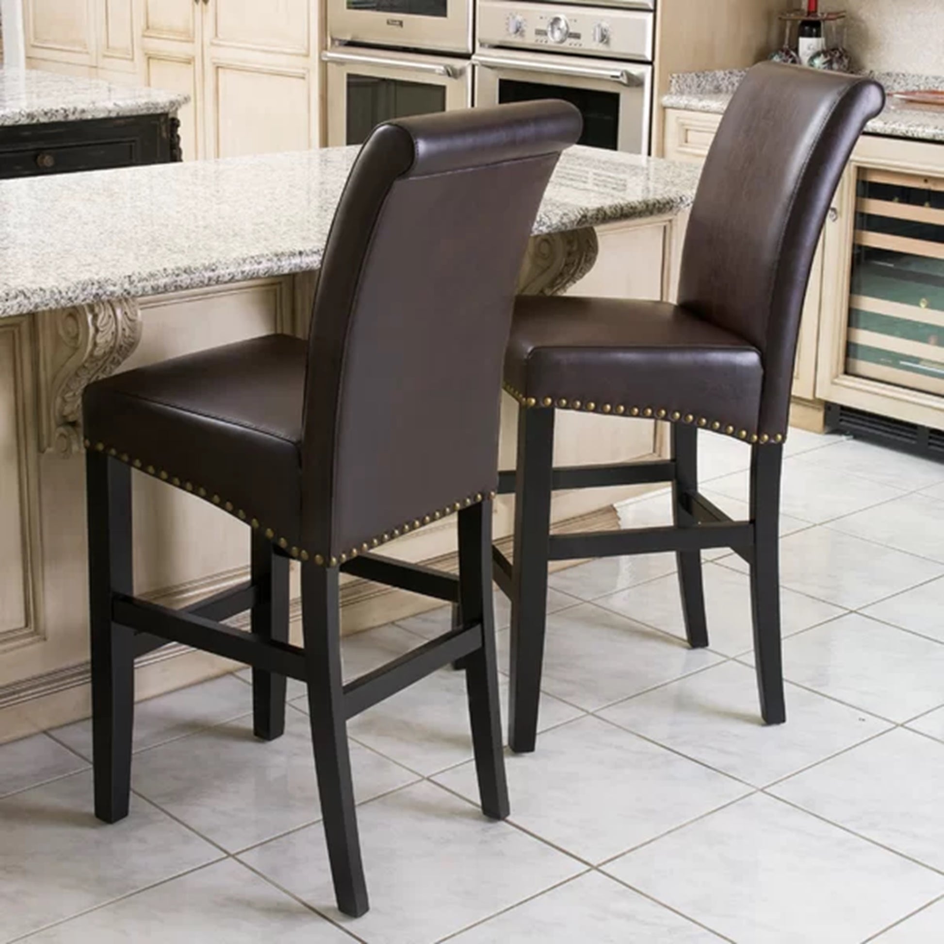 Old Hm: 54222.00Kp Upholstered 30'' Counter Stool With Solid Wood Frame Set Of 2 Brown Set Of 2 Leather