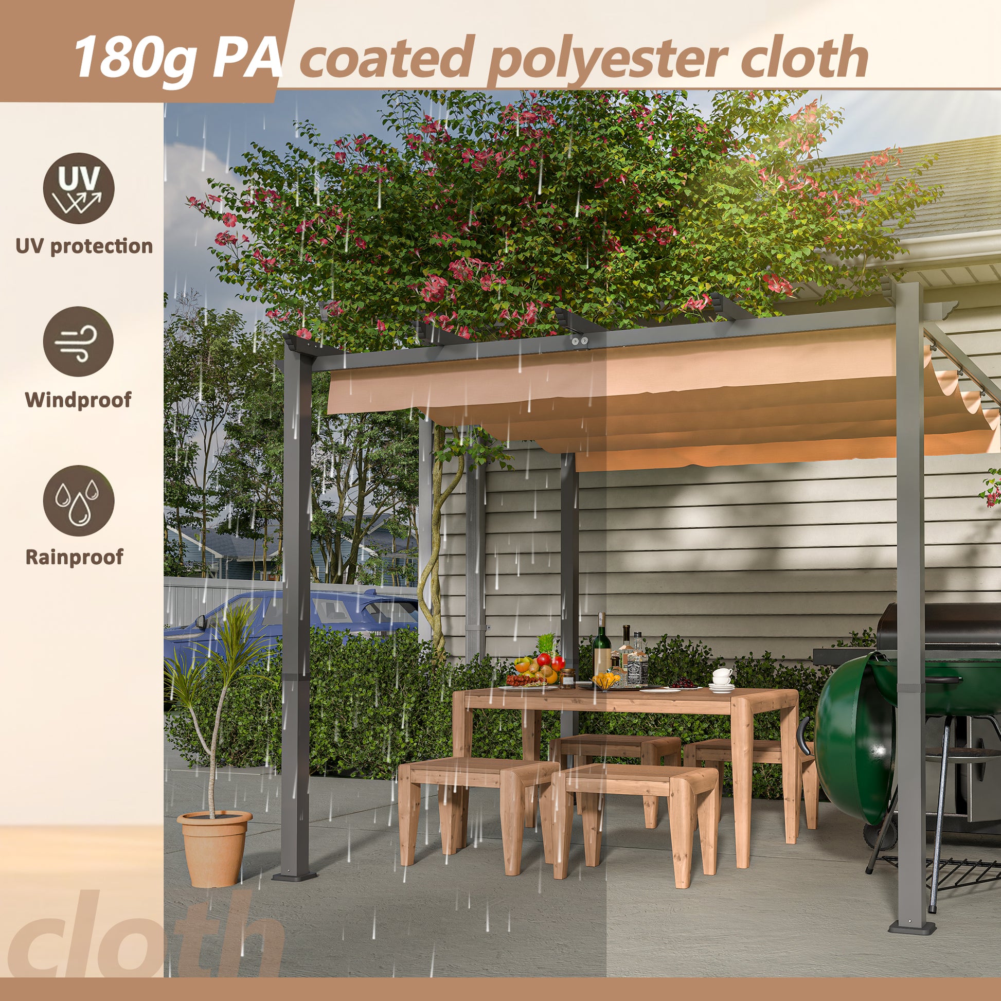 10' X 10' Aluminum Patio Pergola With Retractable Pergola Canopy, Backyard Shade Shelter For Porch, Outdoor Party, Garden, Grill Gazebo, Khaki Khaki Aluminium