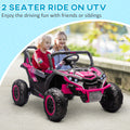 Qaba 24V 7Ah Ride On Utv, 2 Seater 4Mph Kids Electric Car Ride On Battery Powered Toy With 4 Shock Absorbers, Music Horn And Led Lights, For Toddlers 3 8 Years, Pink Pink Plastic