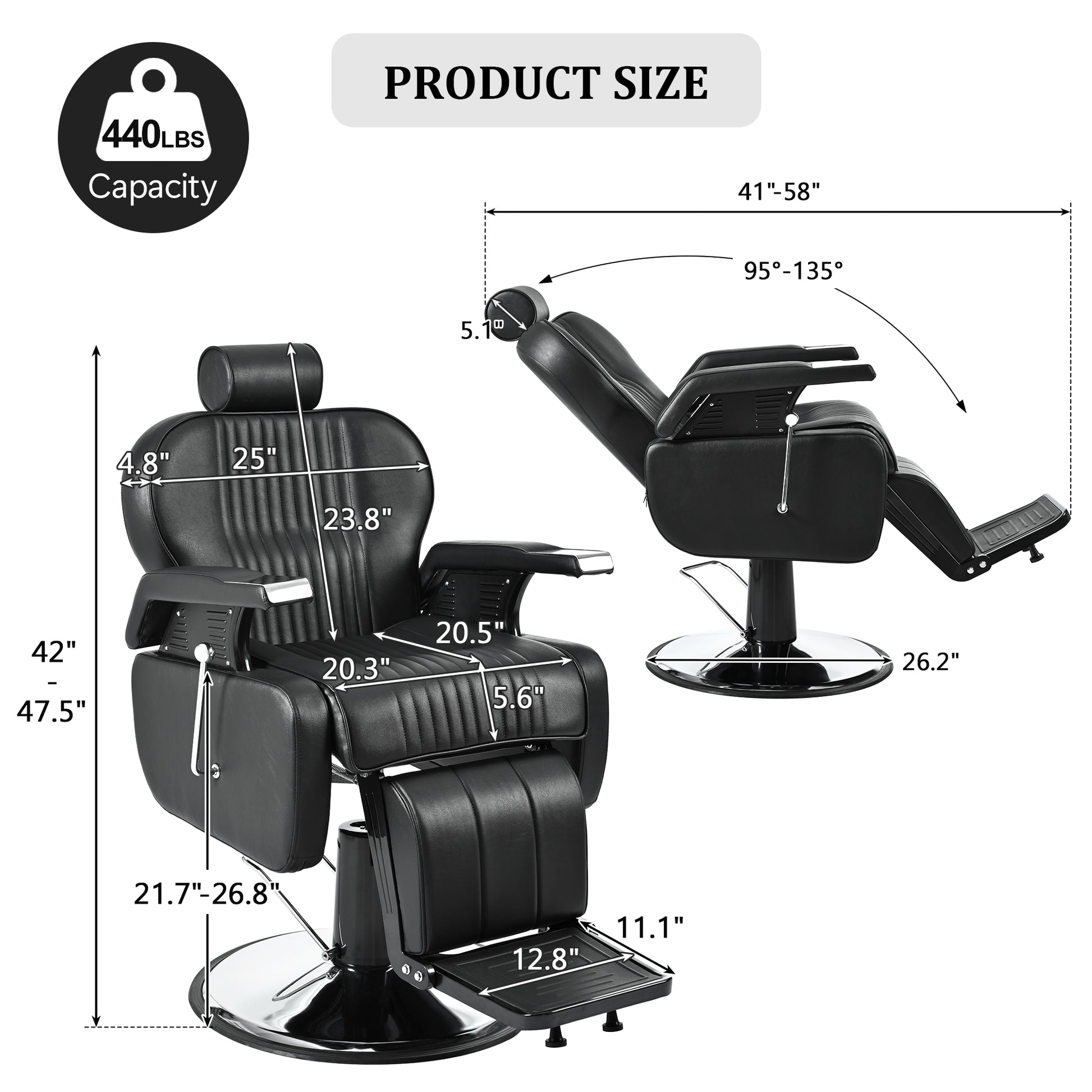 Heavy Duty Reclining Barber Chair,All Purpose Hydraulic Recline Barber Chair Salon Beauty Styling Chair360 Swivel&Height Adjustable,For Barber Shop & Beauty Salon,Spa Tattoo Styling Equipment,Black
