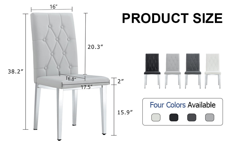 2 Piece Dining Chair, Modern Style Kitchen Upholstered High Back, Metal Leg Office Chair, Suitable For Dining Room, Office, Restaurant. Light Gray Pu