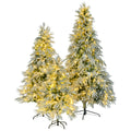 Pre Lit Spruce Snow Flocked Christmas Tree Set 4Ft, 6Ft, 7.5Ft, Artificial Hinged Xmas Tree With 800 Warm Yellow & Colorful Led Lights, 8 Flashing Modes, Holiday Office Home D Cor White Green Polyethylene