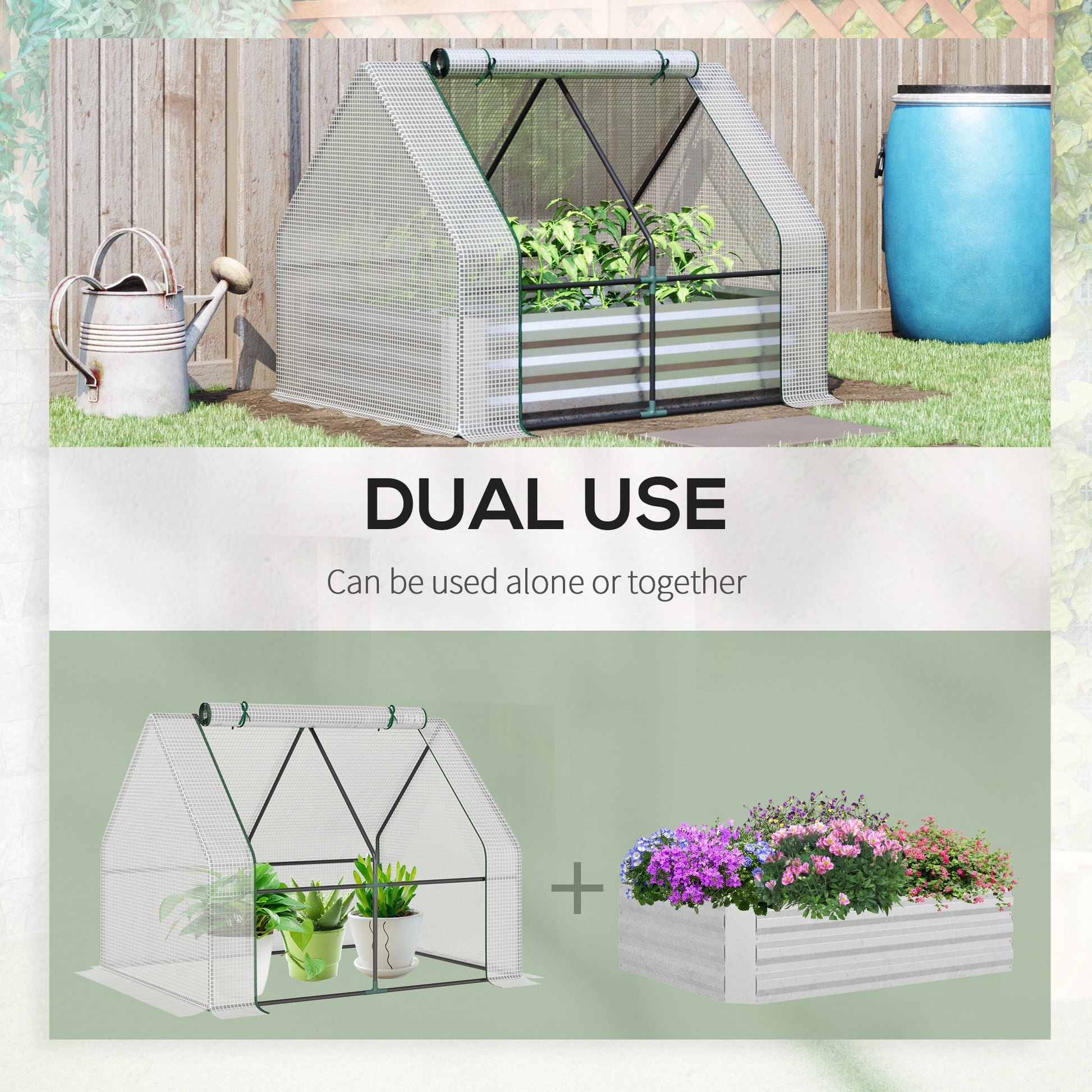 Outsunny 6' X 3' Galvanized Raised Garden Bed With Mini Pvc Greenhouse Cover, Outdoor Metal Planter Box With 2 Roll Up Windows For Growing Flowers, Fruits, Vegetables And Herbs, Silver Silver Pvc