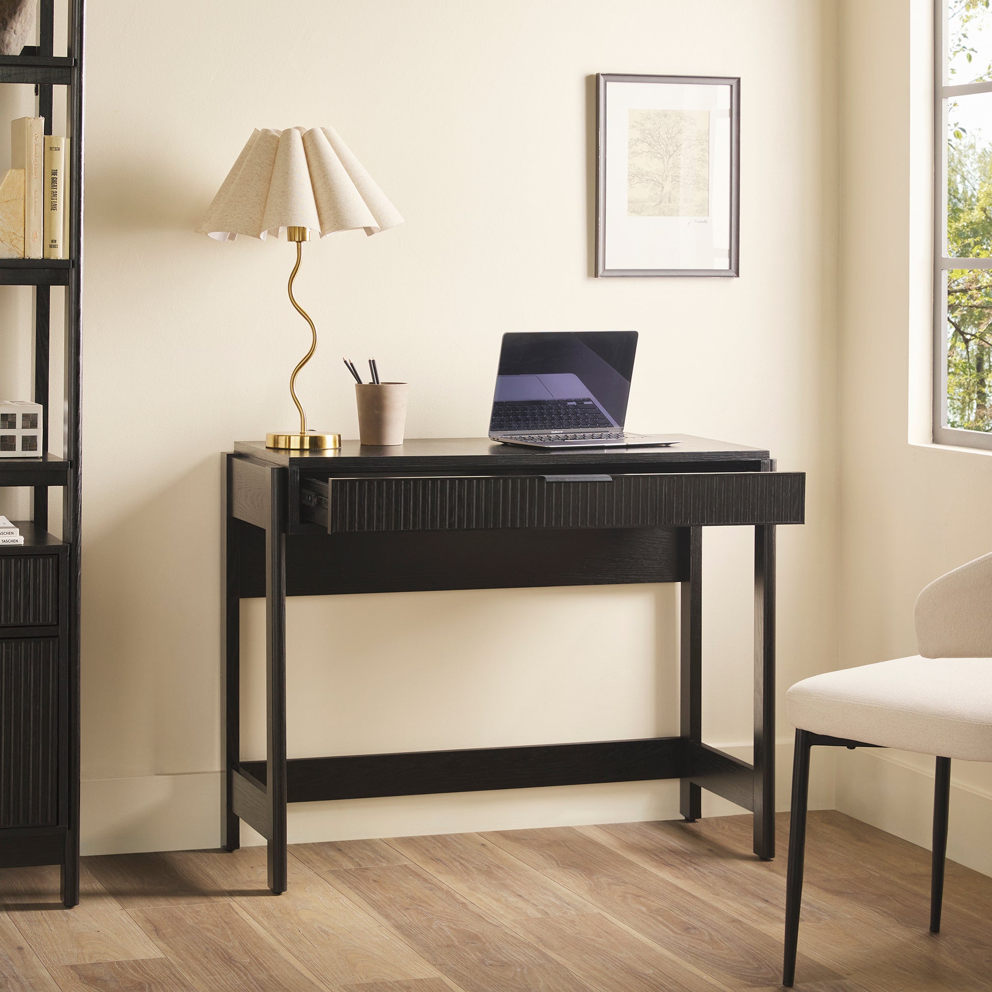 Transitional Reeded Writing Desk With Drawer Black Black Mdf Mdf