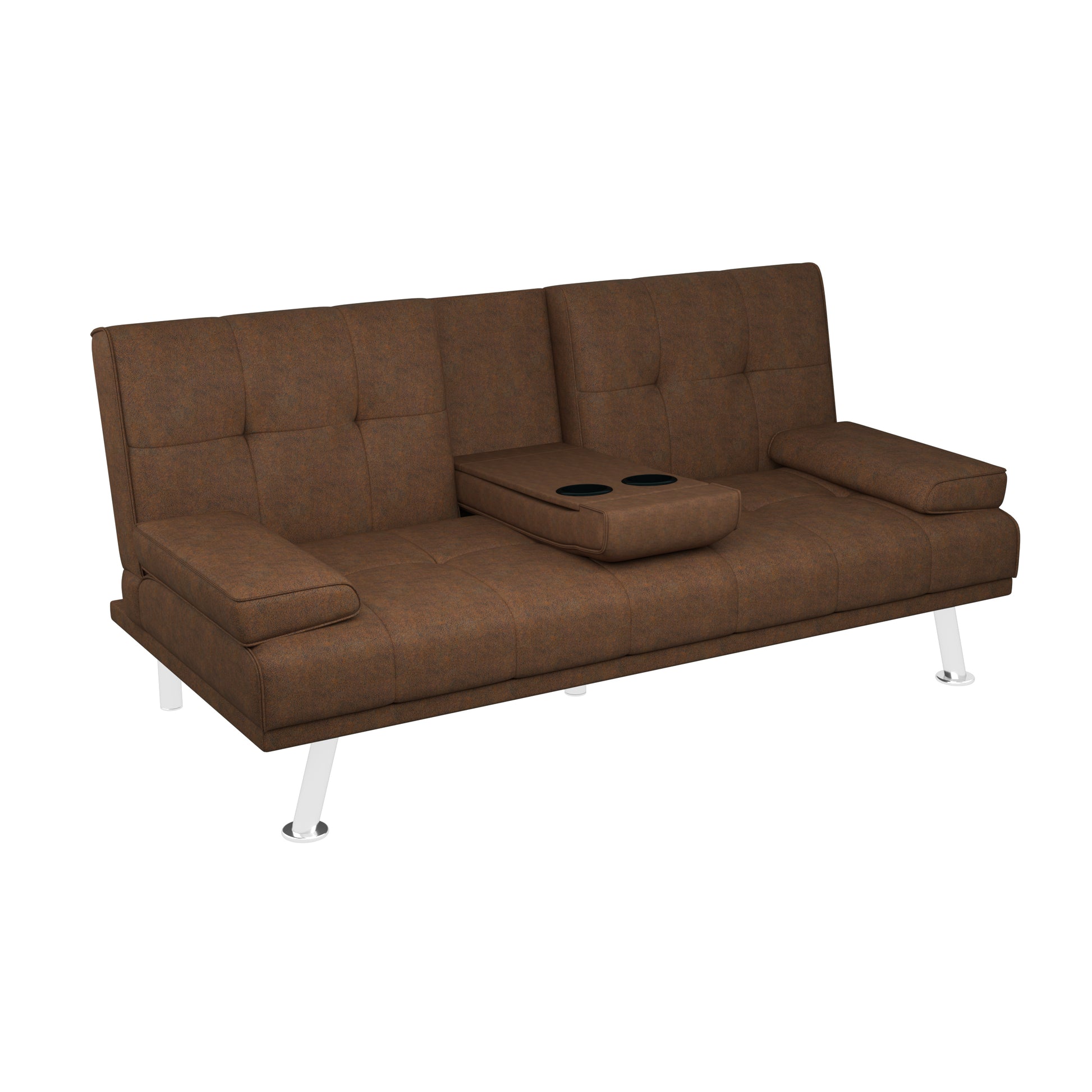 Coffee Foldable Sofa Bed With Cup Holder Coffee Wood Medium Firm Foam Tech Cloth 2 Seat