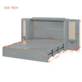 Full Size Murphy Bed Wall Bed With Drawer And Rattan Decoration With 2 Storage Cabinets, One Set Of Sockets & Usb Ports, Pulley Structure Design, Gray Full Gray Plywood