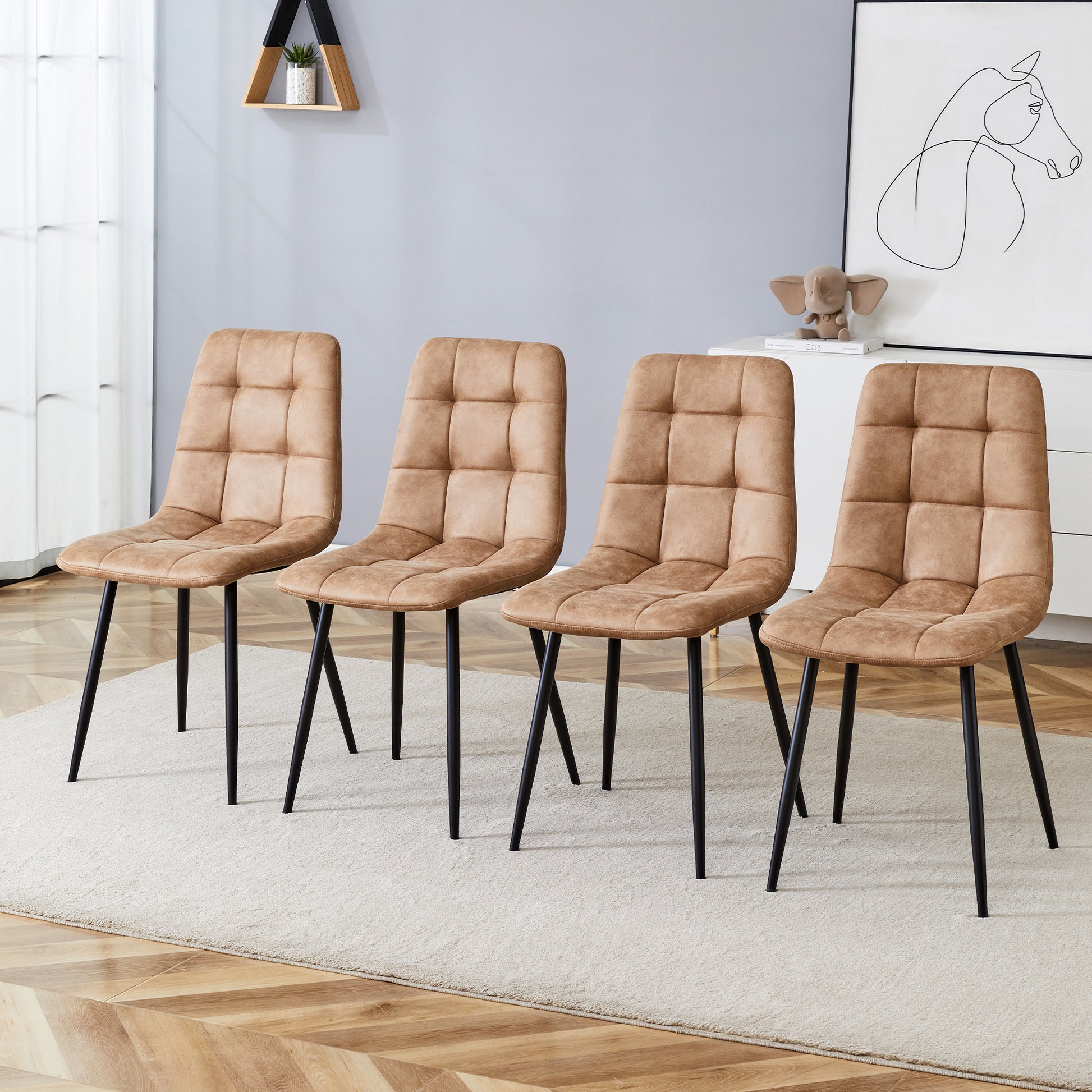 5 Piece Round Dining Table Set, Modern Round Table And 4 Upholstered Chairs For Dining Room, Kitchen Room, Living Room, Easy Assembly Metal Brown Black Dining Room 42 Inches Farmhouse,Mid Century Modern,Modern Round Round Mdf Dining Table With Chair Mdf