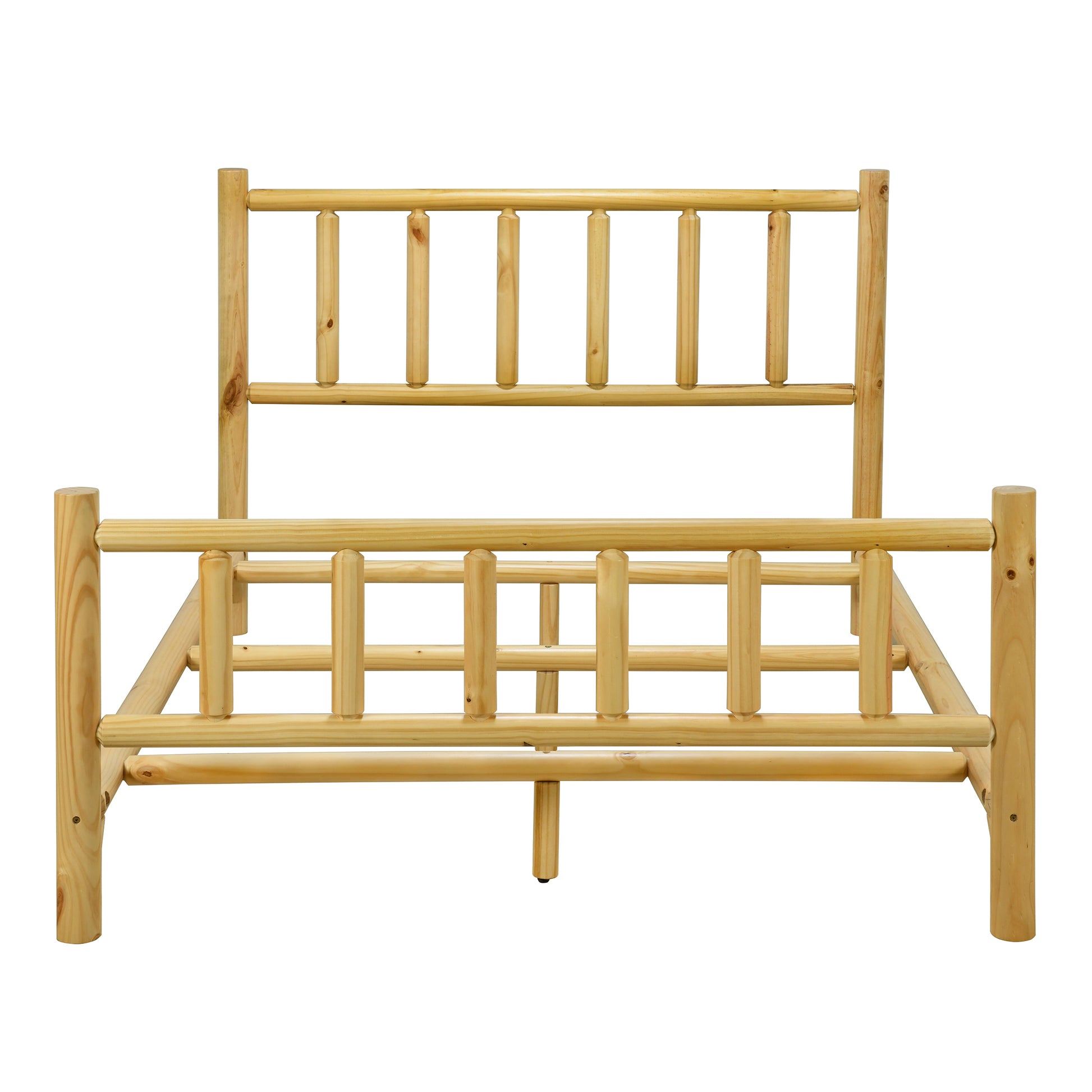 Farmhouse Log Bed Frame Queen Rustic Style Pure Solid Pine Cylinder Construction Bed Fits Mattresses And Box Springs, Natural Finish Queen Natural Pine