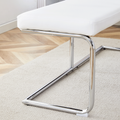 White Shoe Changing Stool, Silver Metal Legs, Sofa Stool Dining Chair, Suitable For Bedroom ,Fitting Room, Storage Room, Dining Room, Living Room. 005 White Pu