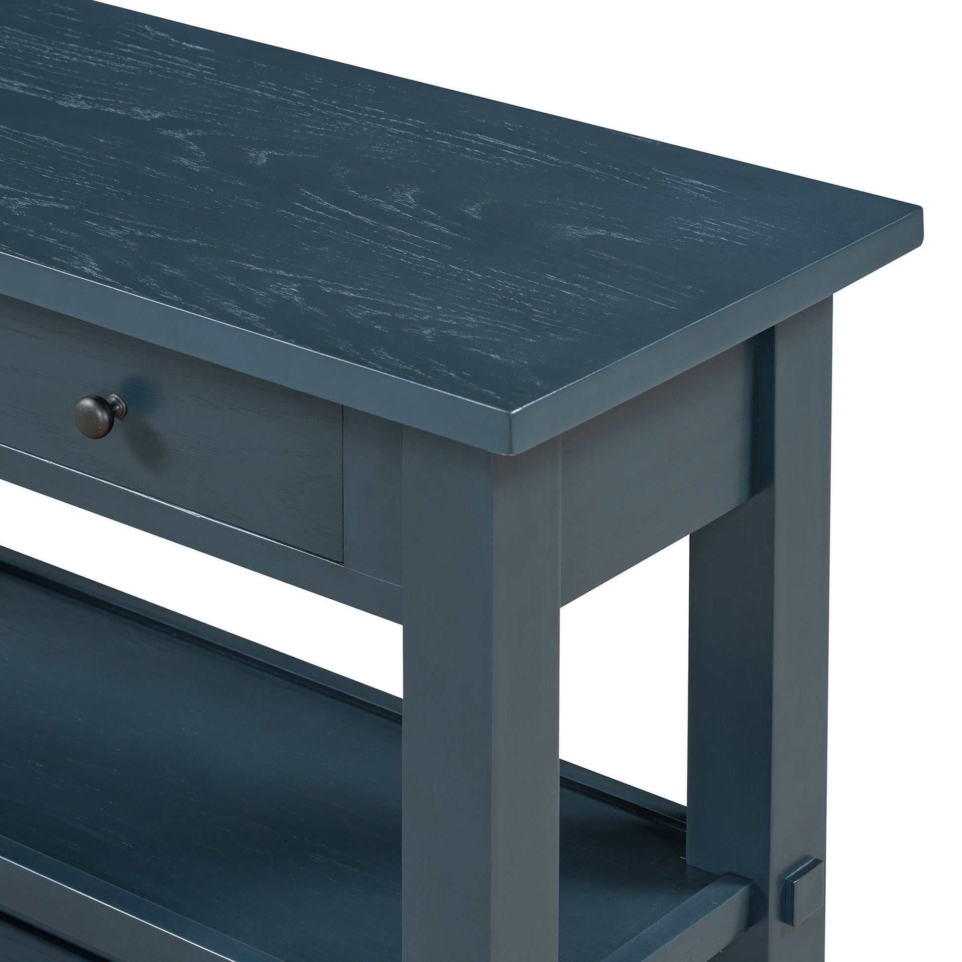 Retro Console Table With Drawer And Two Sturdy Shelves For Entryway, Living Room Navy Navy Mdf,Rubber Wood