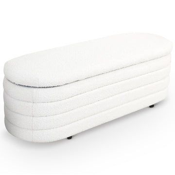 Cabana White Boucle Bench W Storage Black,White Brown White Mid Century Modern Teak Flip Top Boucle,Solid Wood