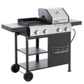 2 2 Multi Function Burner Gas Grill And Griddle Combo With Cover For Outdoor Cooking While Camping Or Tailgating Bbq,Frying,Pizza. Black And Silver Stainless Steel