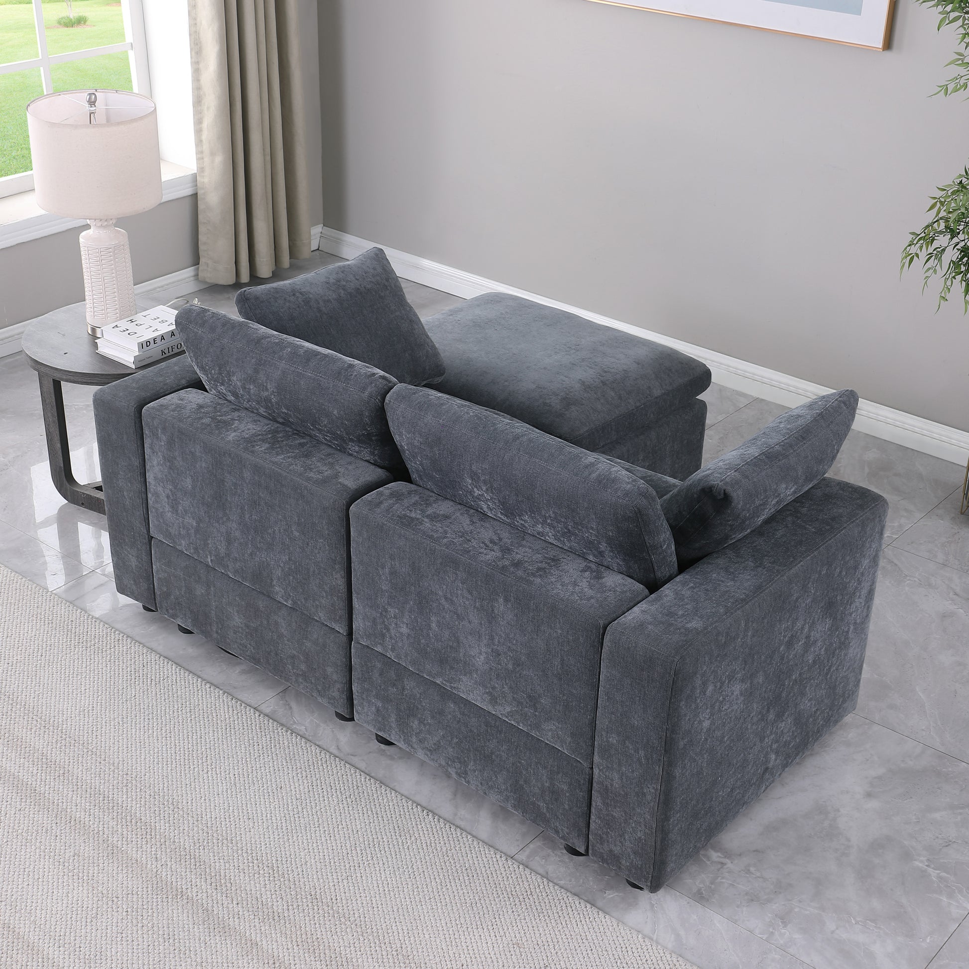 68.5" Loveseat Sofa With Ottoman Modular Sectional Beautiful Seat Couch Small L Shaped Upholstered Couch For Living Room Apartment Small Space, Chenille Grey Grey Fabric 3 Seat