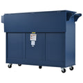 K&K 53.2'' Kitchen Island With Drop Leaf, Kitchen Storage Cart With Spice Rack, Towel Rack And 2 Drawers, Rolling Kitchen Island On Wheels With Adjustable Shelves For Kitchen, Dining Room, Navy Blue Navy Blue Brown Kitchen