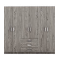 6 Doors Wooden Wardrobe Storage For Bedroom, With Big Drawers, Gray Gray Plywood