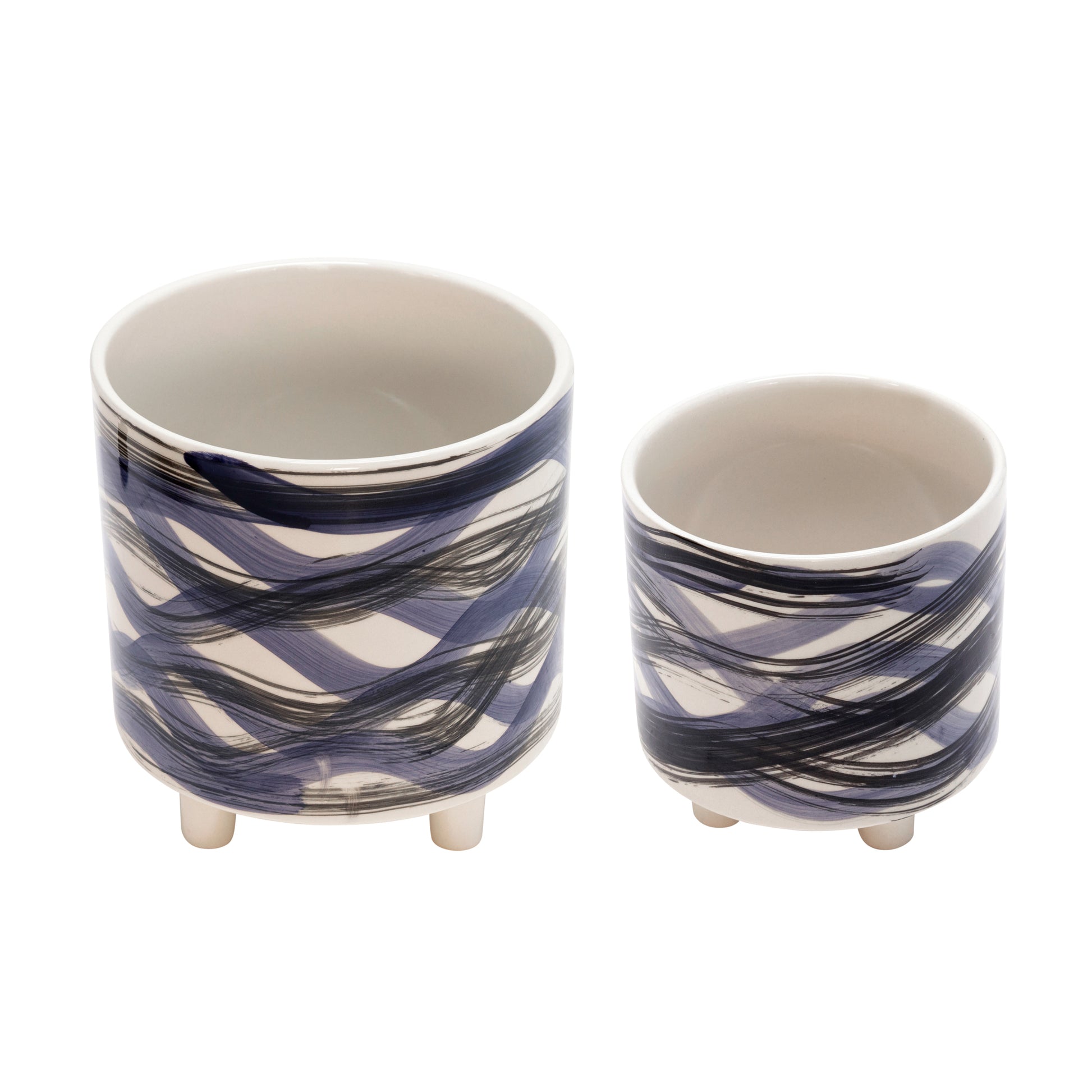 S 2 Footed Planters 9 6", Abstract Blue Blue Ceramic