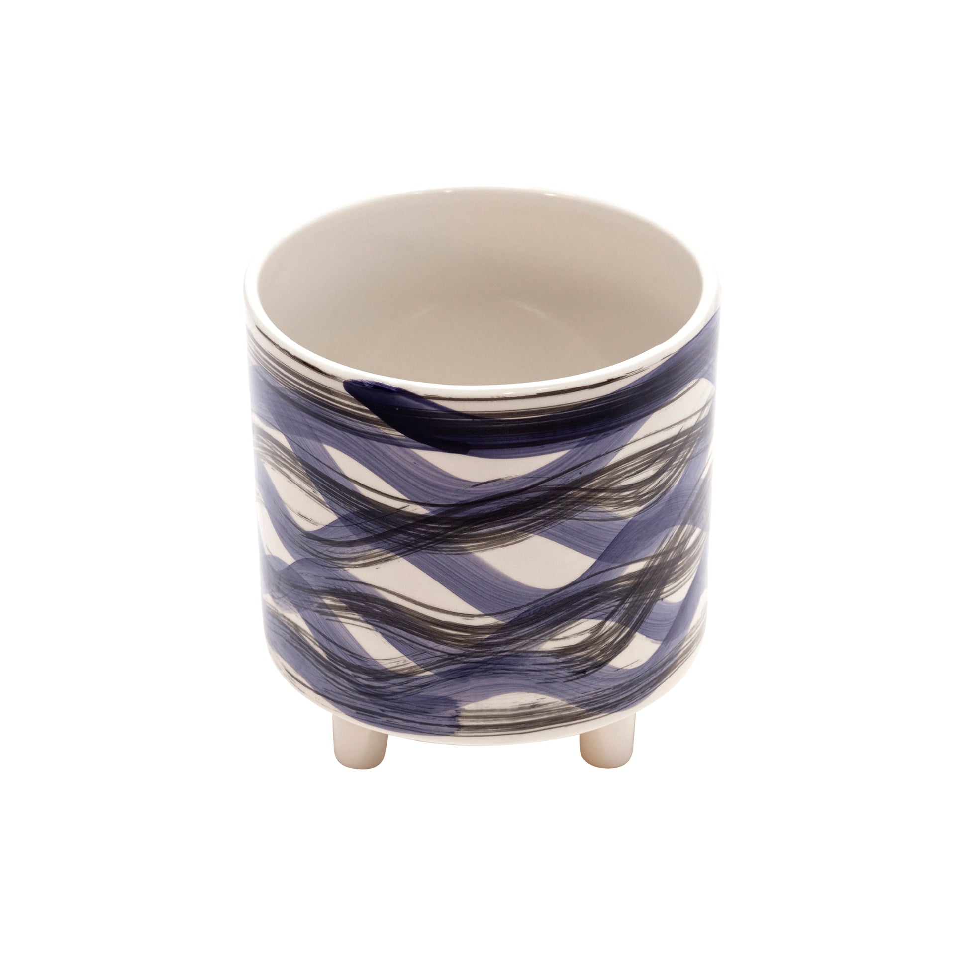 S 2 Footed Planters 9 6", Abstract Blue Blue Ceramic