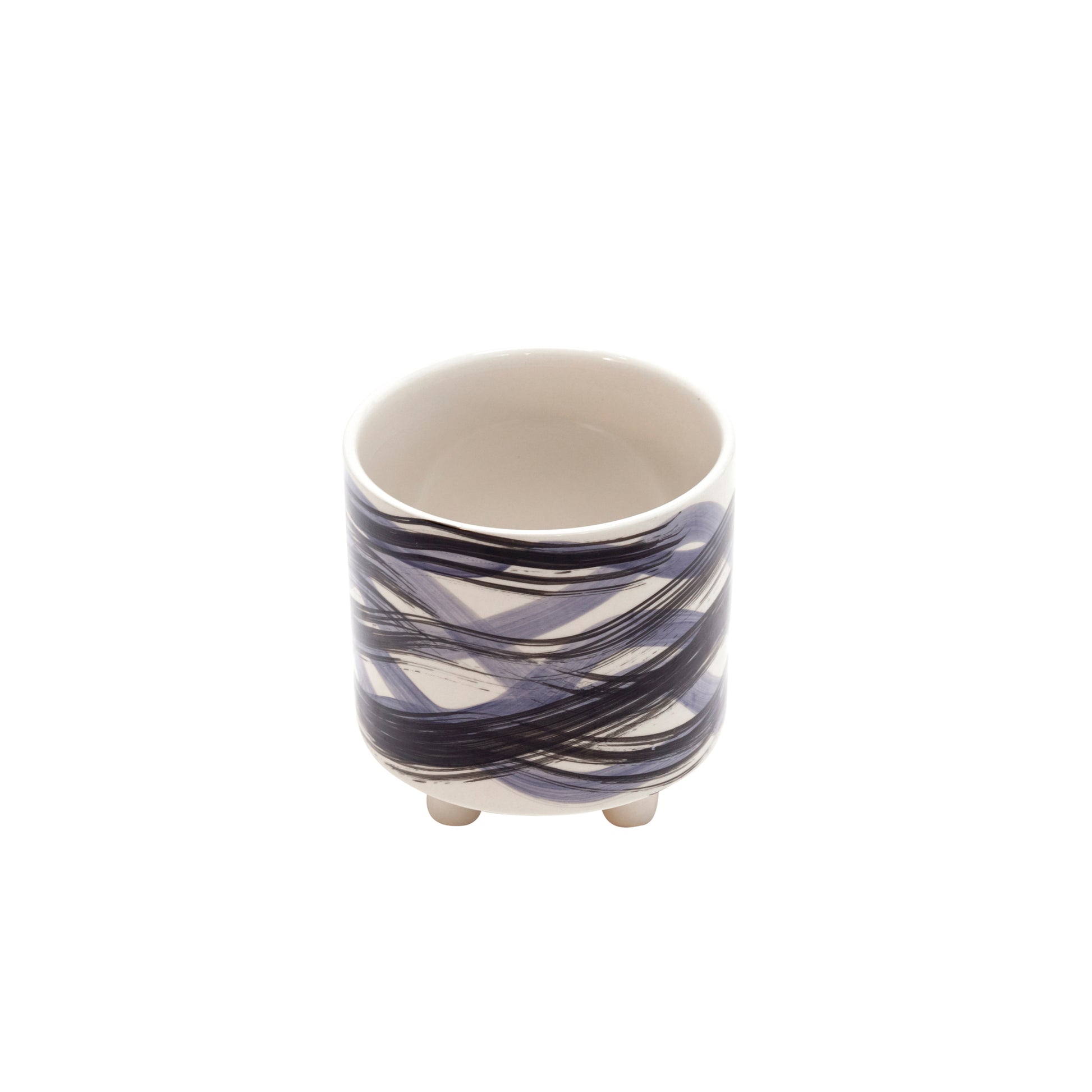 S 2 Footed Planters 9 6", Abstract Blue Blue Ceramic