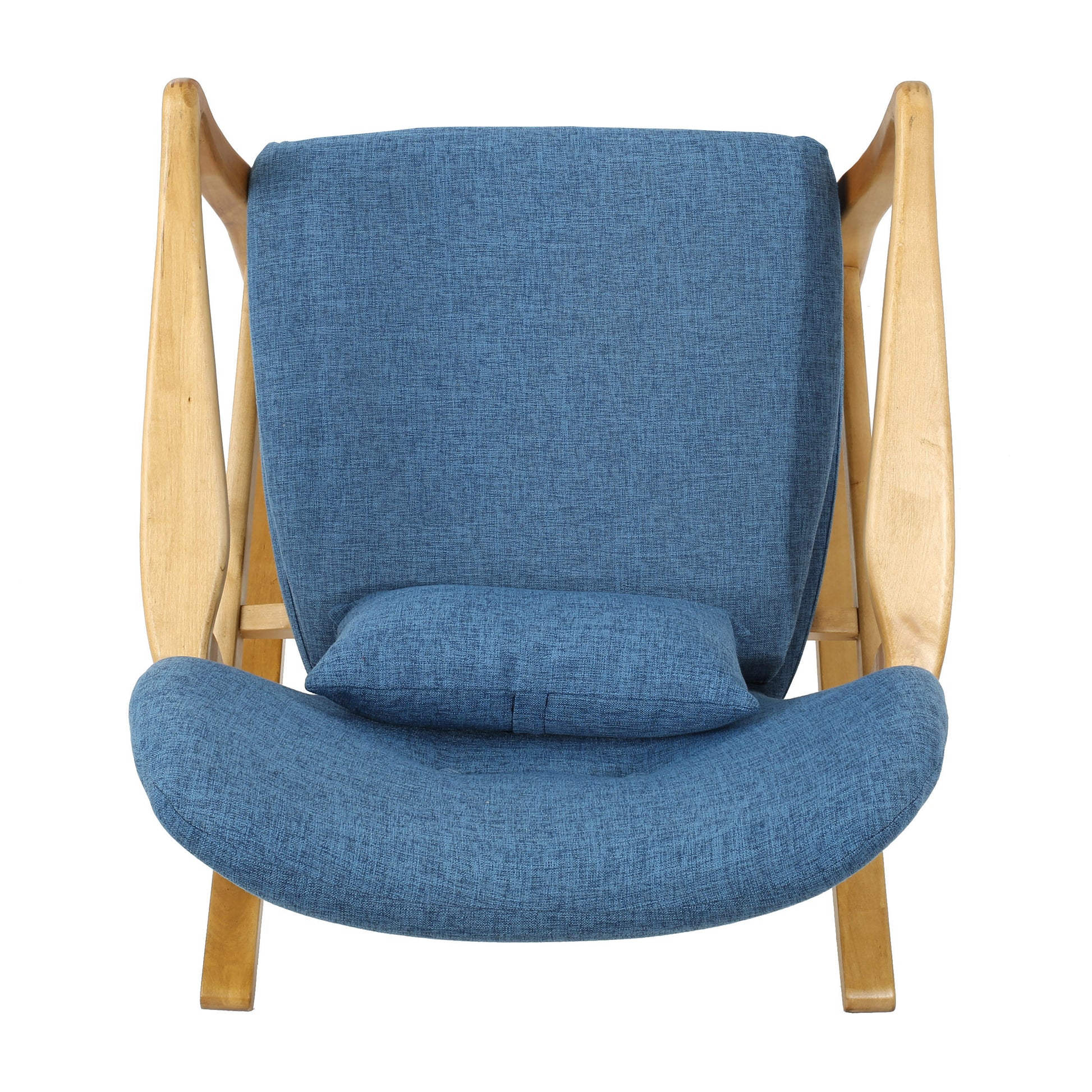 Elegant Solid Wood Rocking Chair With Blue Linen Cushion Blue Fabric