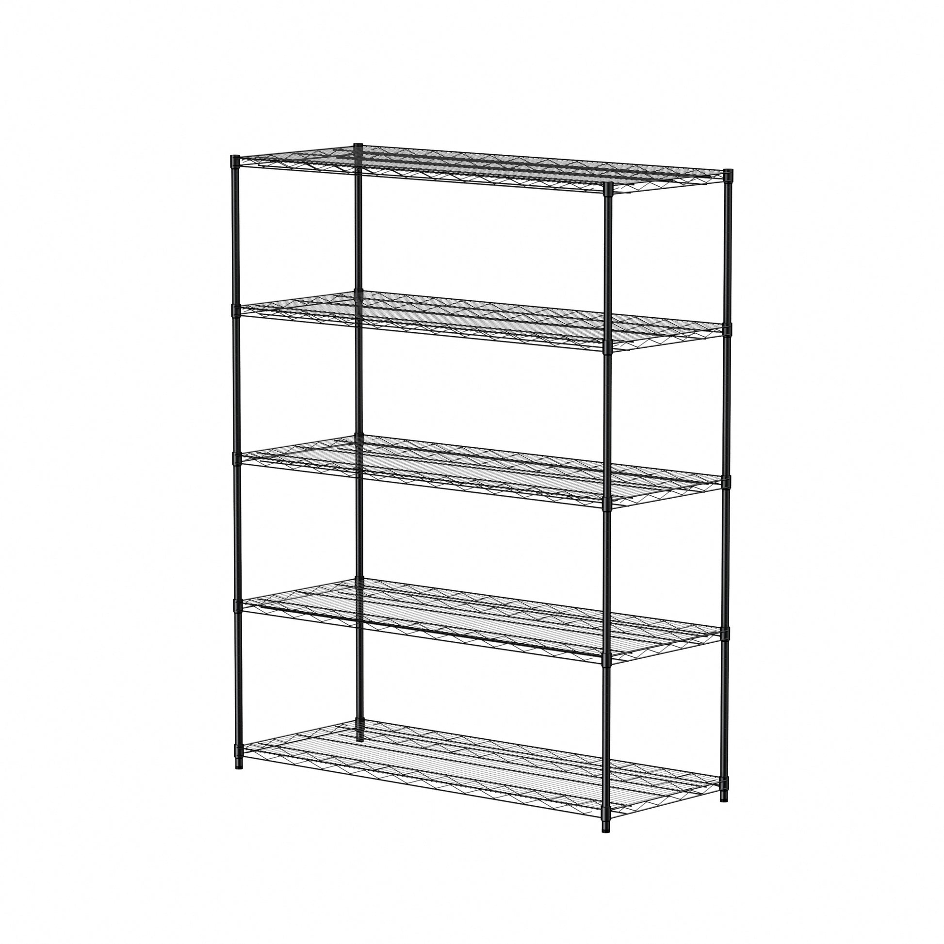 Warehouse, Supermarket,Kitchen,And Other 5 Layer Heavy Duty Adjustable Shelves With Wheels And Adjustable Feet,Each Metal Frame Bearing 300 Pounds. 59.45 "L 24.02 "W 71.65 "H,Black. Black Steel