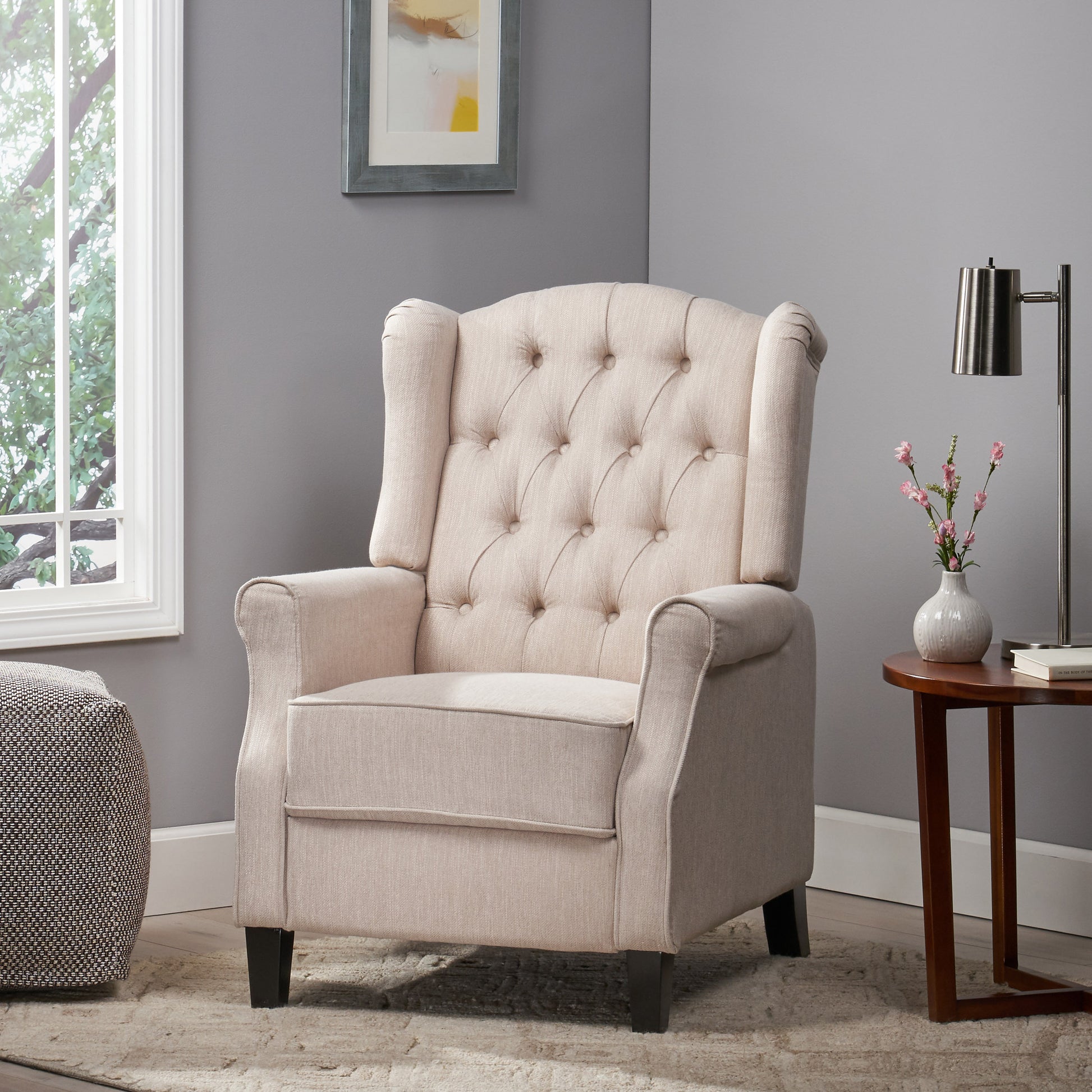 Push Back Recliner Beige Fabric