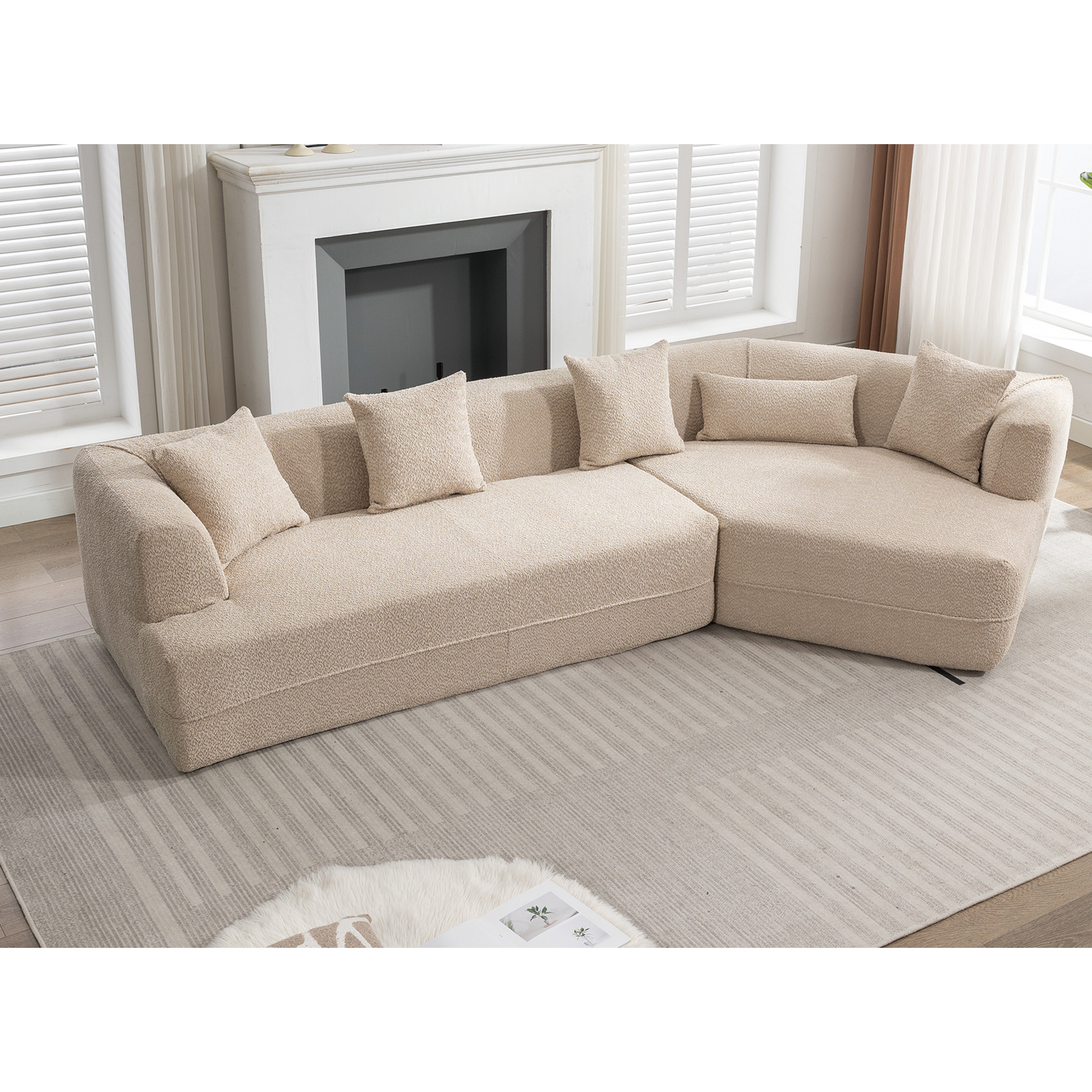 And Upgraded Extended Edition Modular Sofamodern Minimalist Style Sofa, Upholsteredfree Combination, Round Fiber Fabric, Anti Wrinkle Fabric,Dimension Extension,Brown Light Brown Polyester Primary